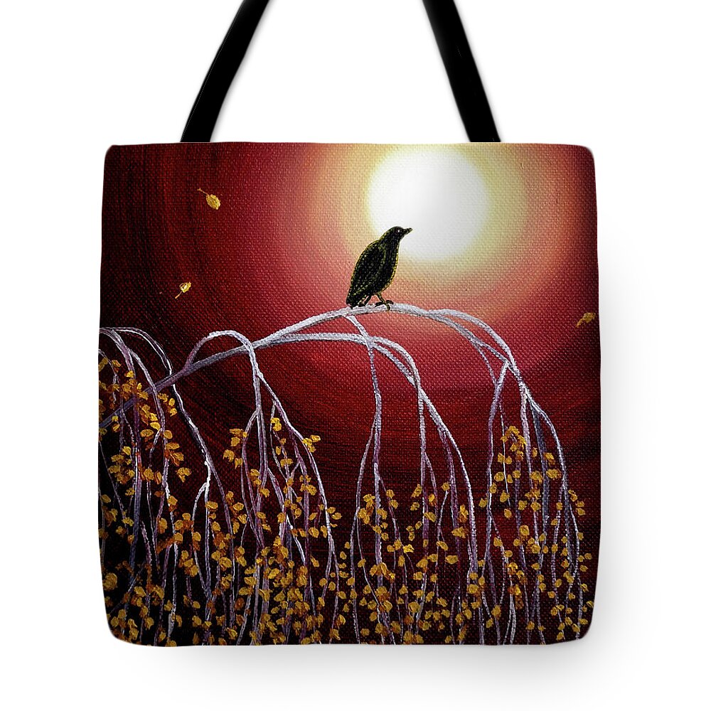 Zen Tote Bag featuring the painting Black Crow on White Birch Branches by Laura Iverson