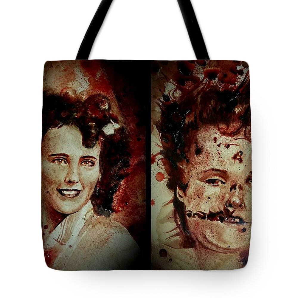 Ryan Almighty Tote Bag featuring the painting Black Dahlia Elizabeth Short before and after by Ryan Almighty