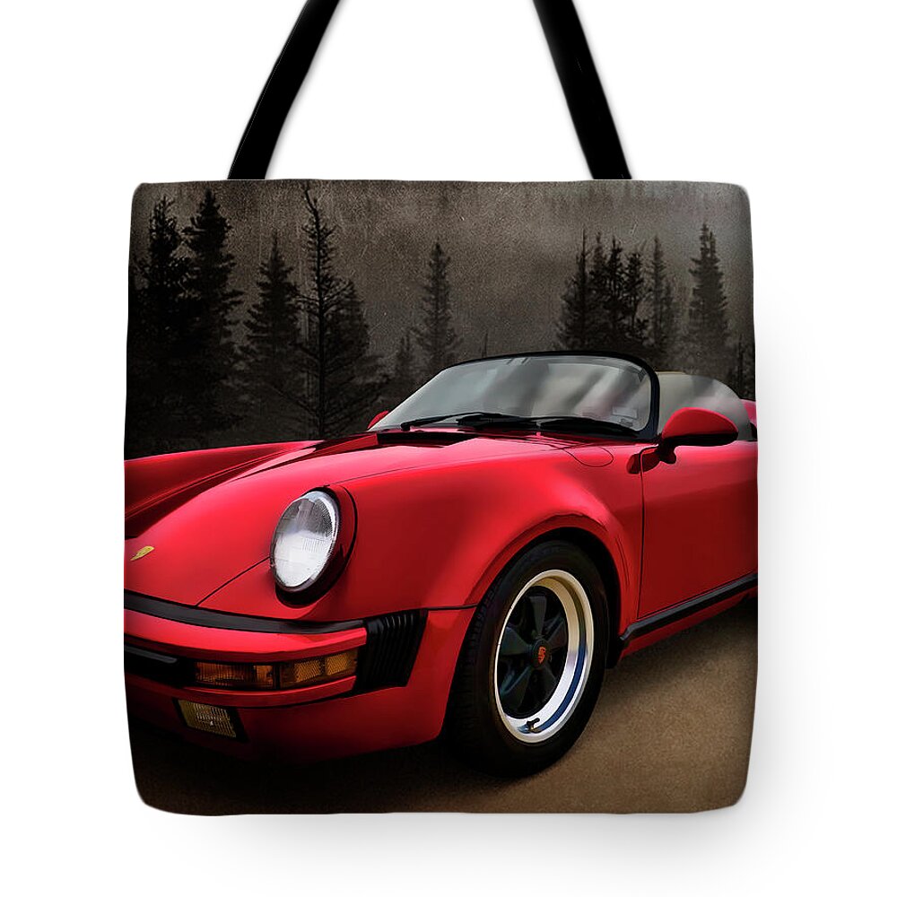 German Tote Bag featuring the digital art Black Forest - Red Speedster by Douglas Pittman
