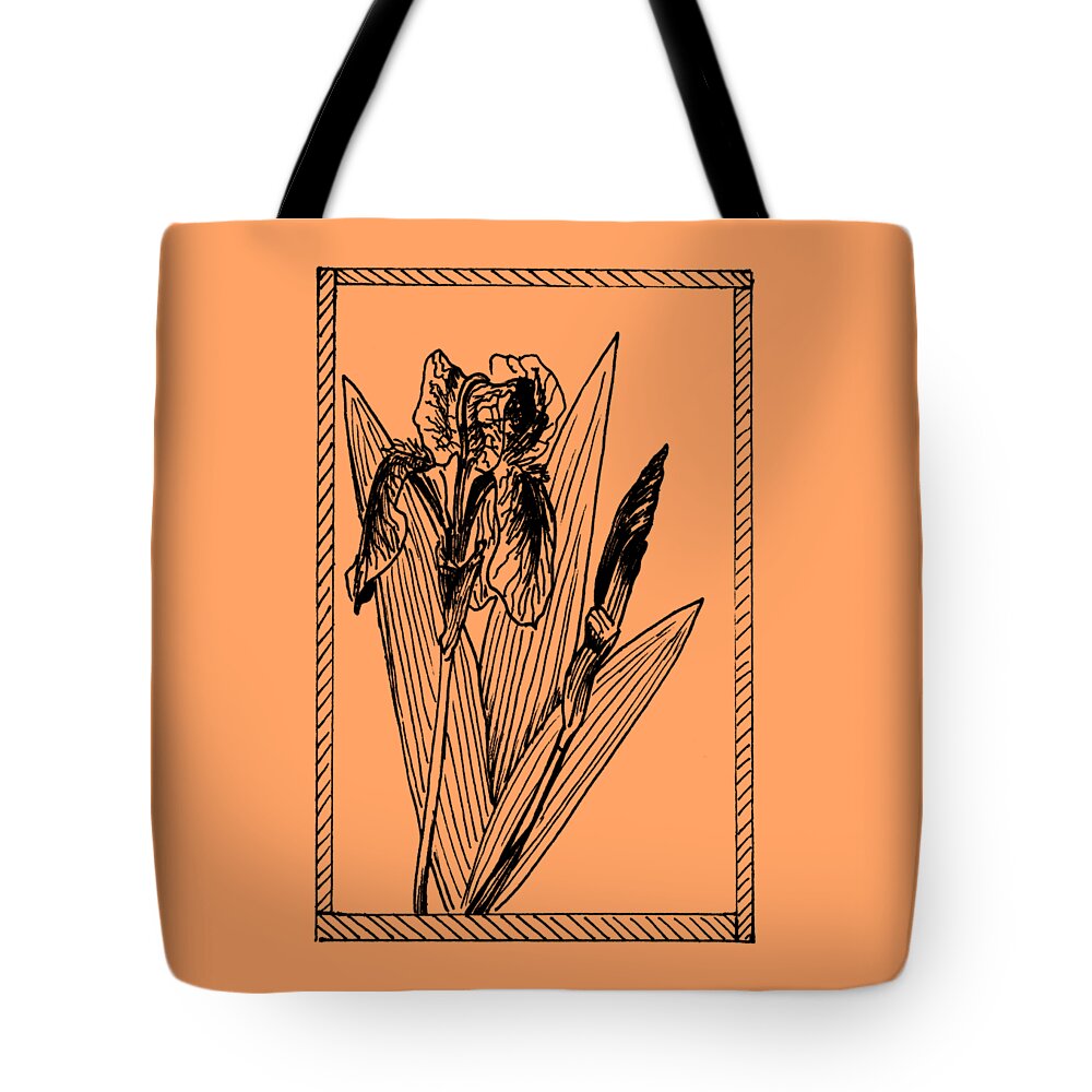 Plant Tote Bag featuring the drawing Black Iris on Transparent Background by Masha Batkova