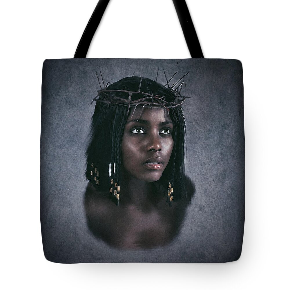 Texture Tote Bag featuring the digital art Black Jesus Portrait V by Ramon Martinez
