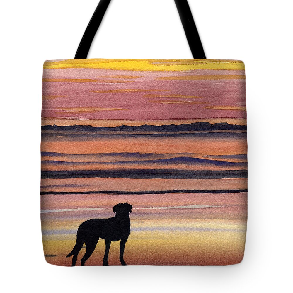 Black Lab Tote Bag featuring the painting Black Lab Sunset by David Rogers