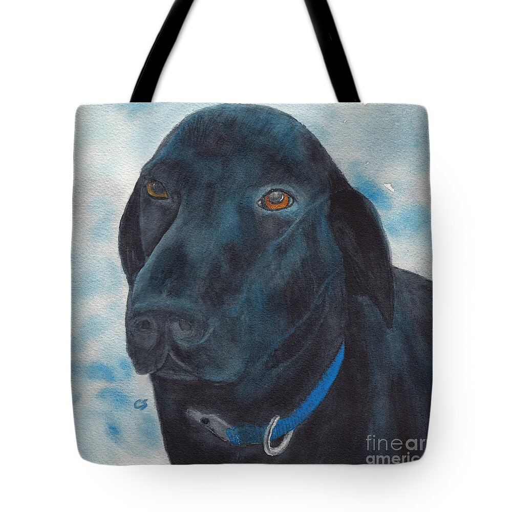 Dog Tote Bag featuring the painting Black Labrador with Copper Eyes Portrait II by Conni Schaftenaar
