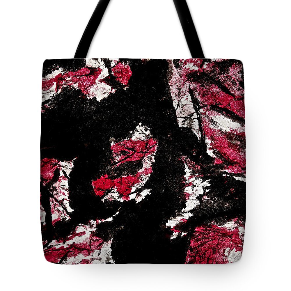 Black Ink Tote Bag featuring the painting Black on Red by Joan Reese