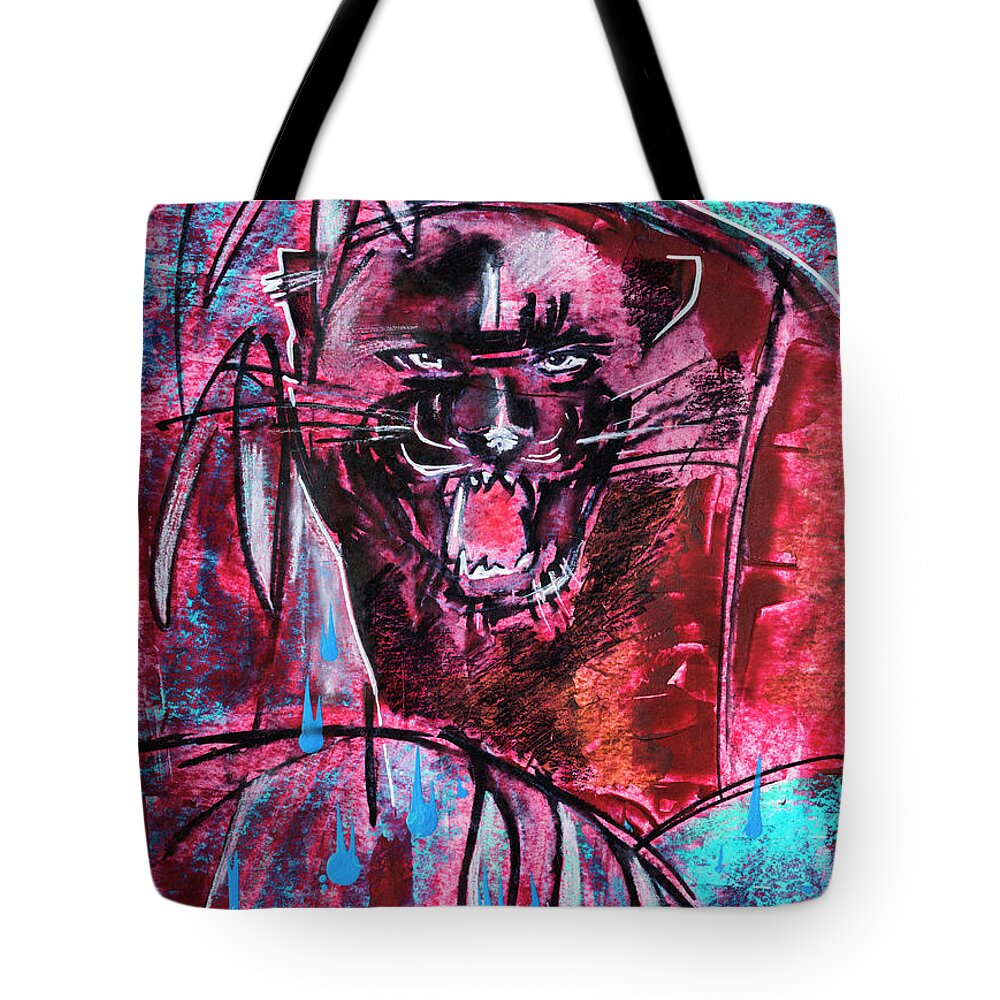 Panter Tote Bag featuring the drawing Black panther, original painting by Ariadna De Raadt