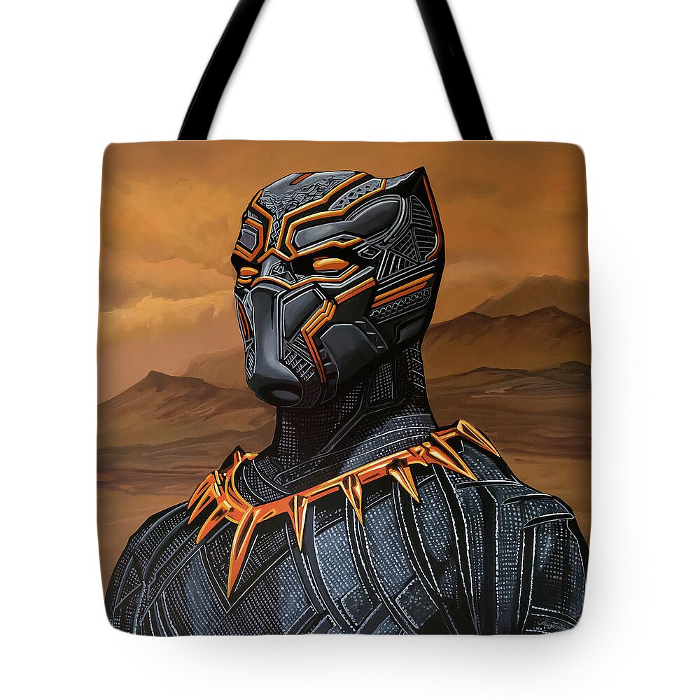 Chadwick Boseman Tote Bag featuring the painting Black Panther Painting by Paul Meijering