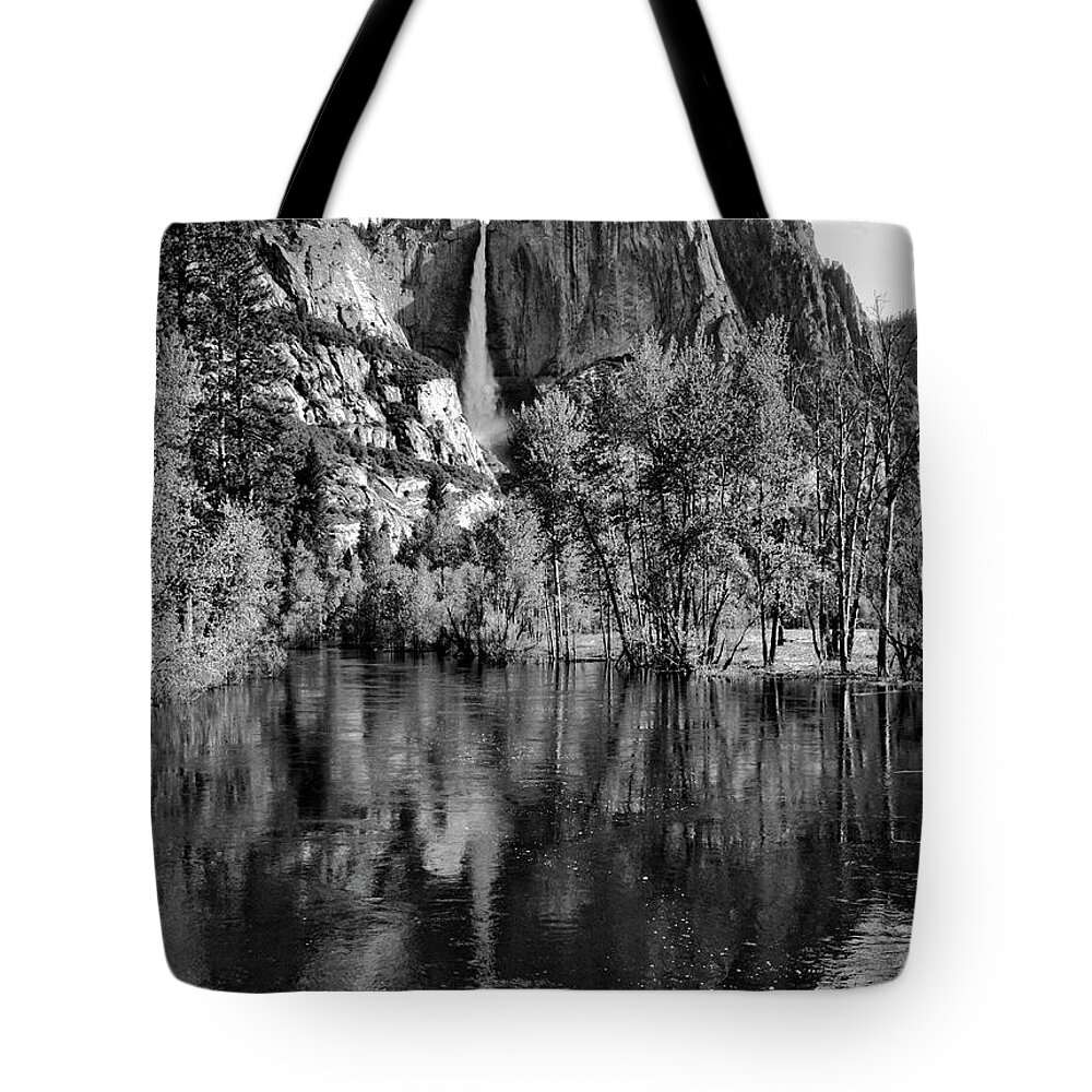 Yosemite Tote Bag featuring the photograph Black Reflections Yosmite Falls by Chuck Kuhn