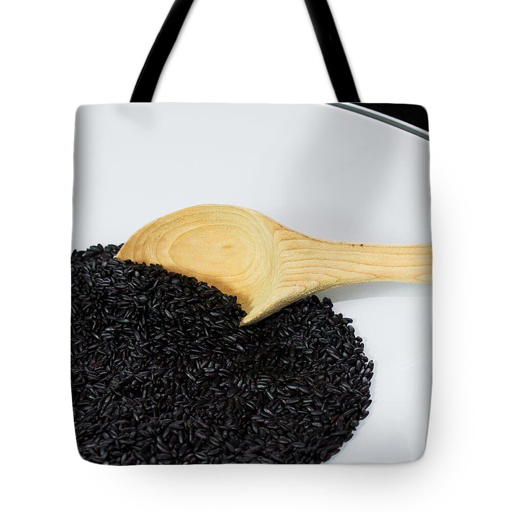 Black Tote Bag featuring the photograph Black Rice by Michael Tesar