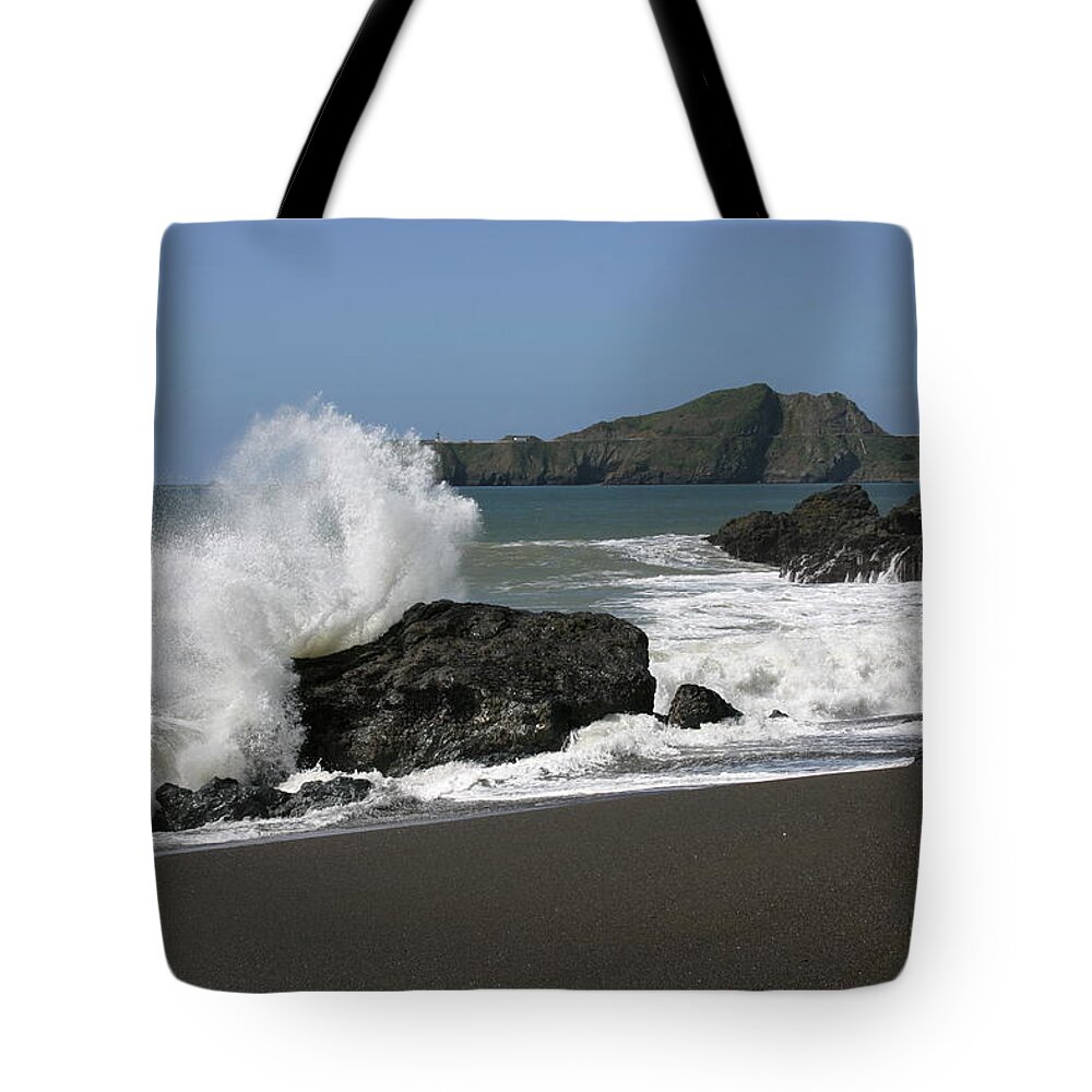 Black Tote Bag featuring the photograph Black Sand Beach by Jeff Floyd CA