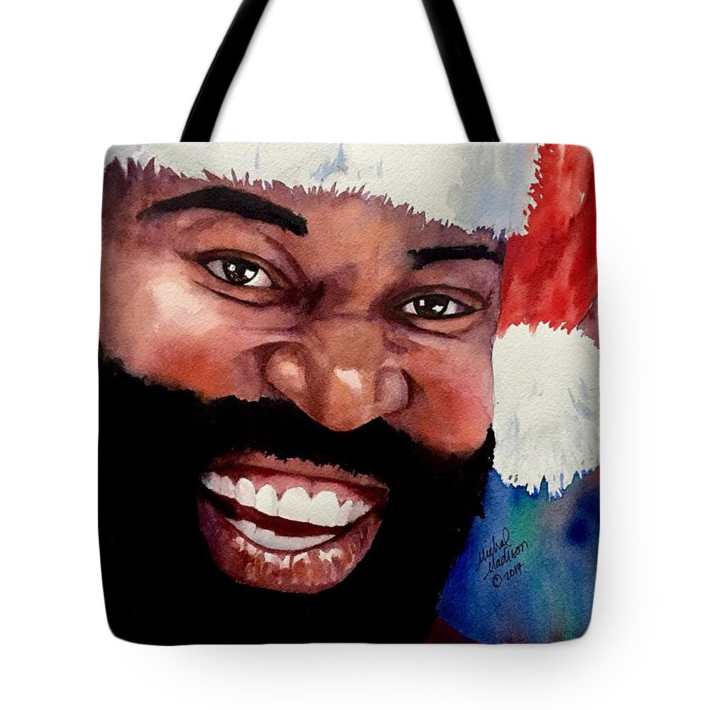 Christmas Tote Bag featuring the painting Black Santa by Michal Madison