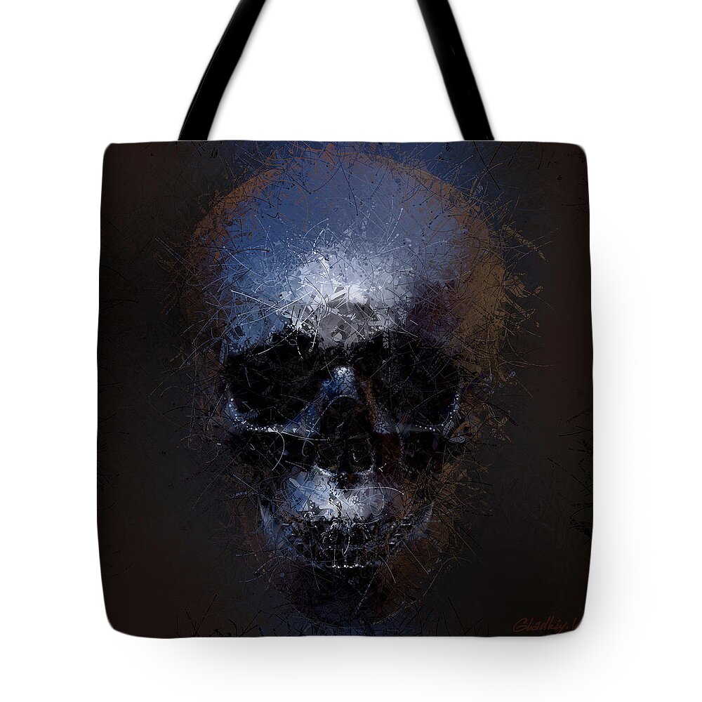 Old Tote Bag featuring the digital art Black skull by Vitaliy Gladkiy