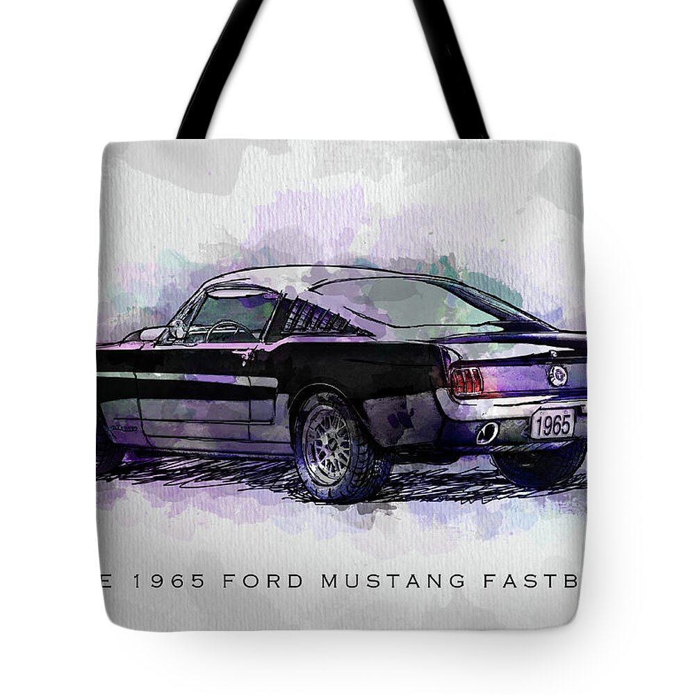 Ford Mustang Tote Bag featuring the digital art Black Stallion 1965 Ford Mustang Fastback by Gary Bodnar