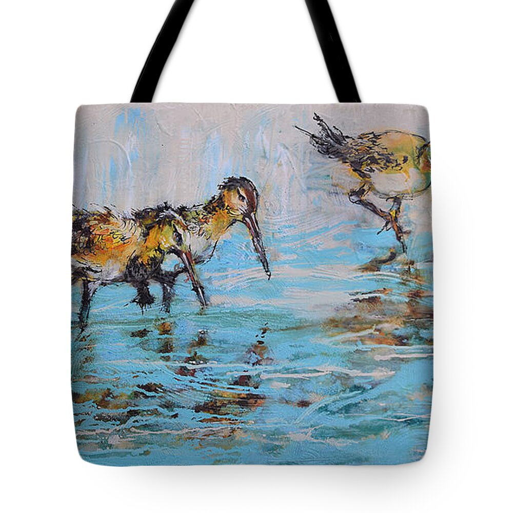  Tote Bag featuring the painting Black-Tailed Godwits by Jyotika Shroff