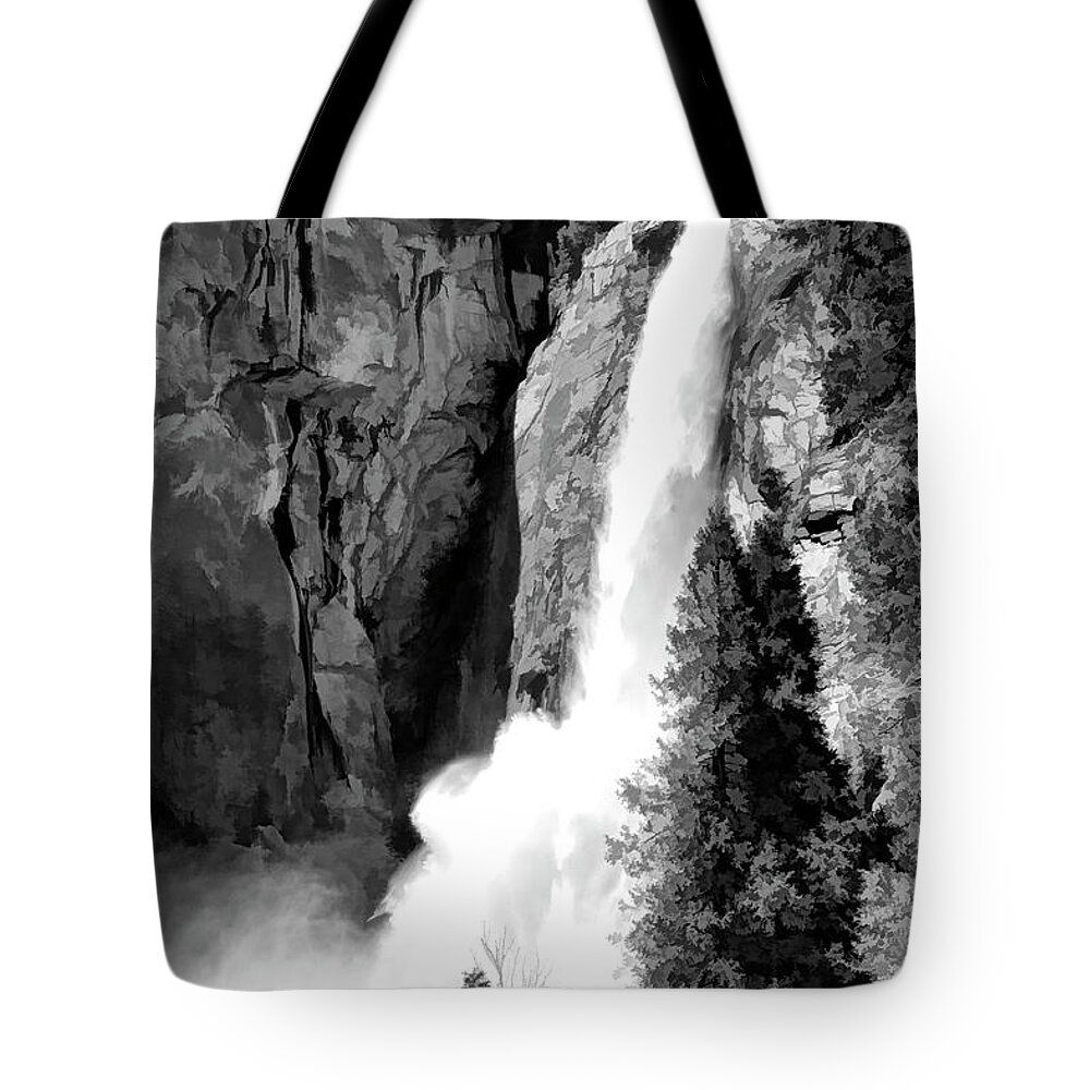 Yosemite Tote Bag featuring the photograph Black Wht Falls Yosemite California by Chuck Kuhn