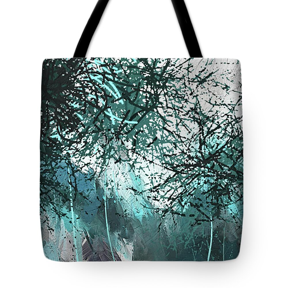 Turquoise And Gray Modern Art Tote Bag featuring the painting Blackish Blues -Turquoise and Gray Modern Artwork by Lourry Legarde