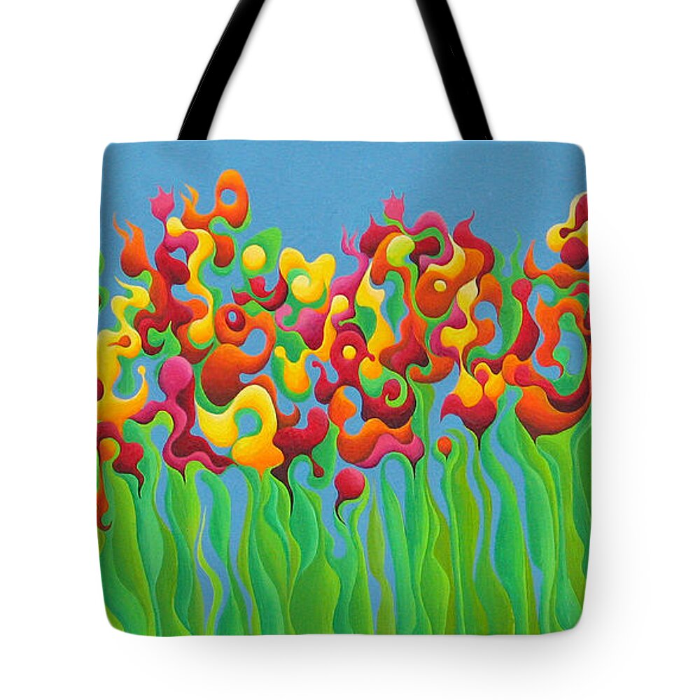 Flower Tote Bag featuring the painting Blazing Blossom Bash by Amy Ferrari