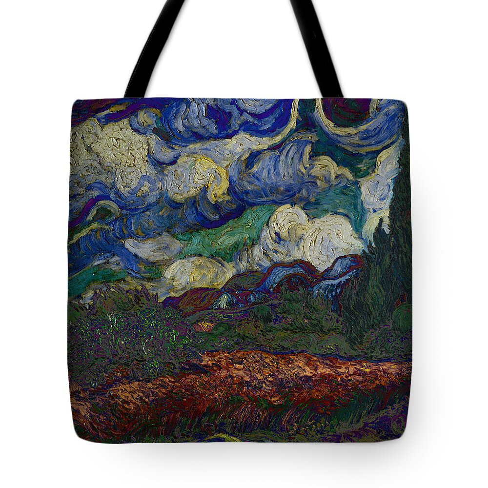 Post Modern Tote Bag featuring the digital art Blend 19 van Gogh by David Bridburg