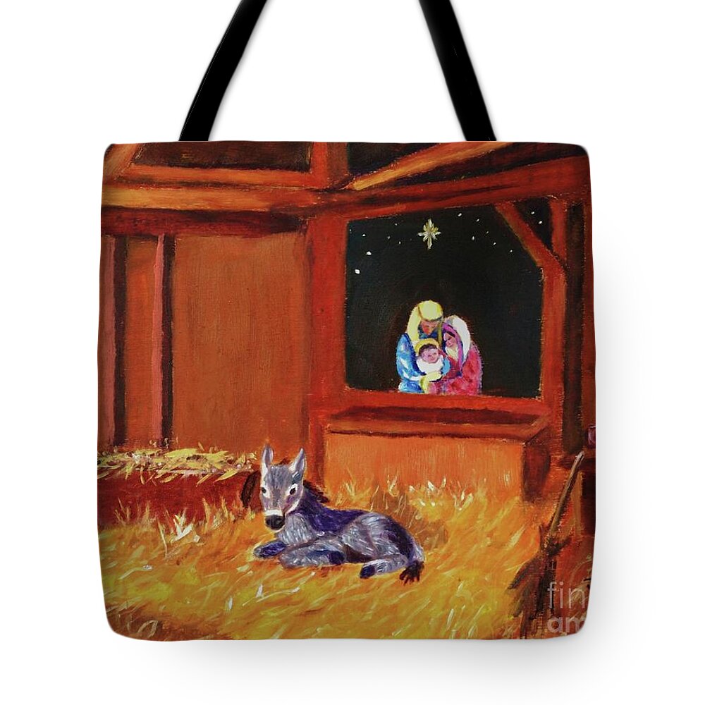 Nativity Tote Bag featuring the painting Blessed Peace and Joy by Jeannie Allerton