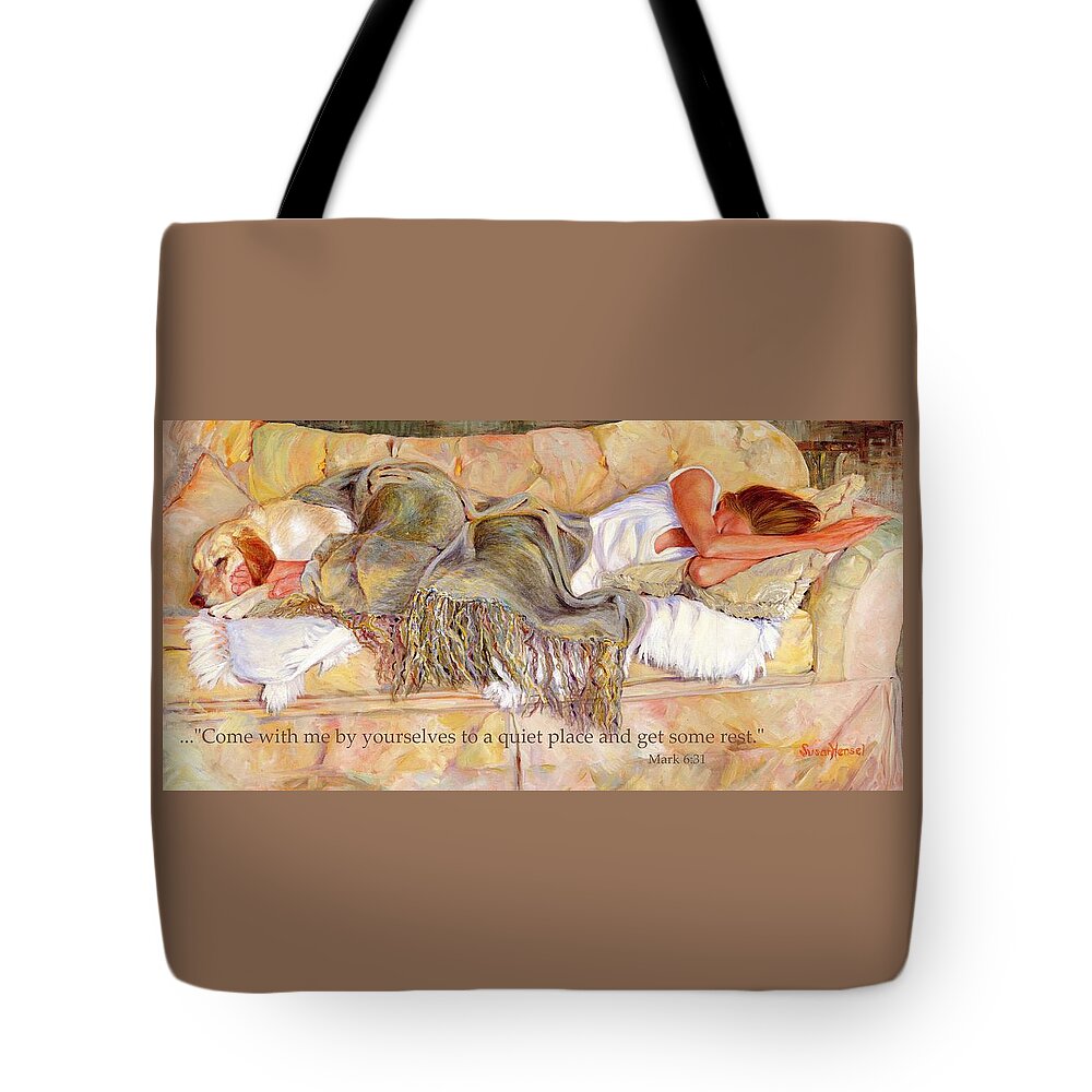 Painting Tote Bag featuring the painting Bliss with Bible Verse by Susan Hensel