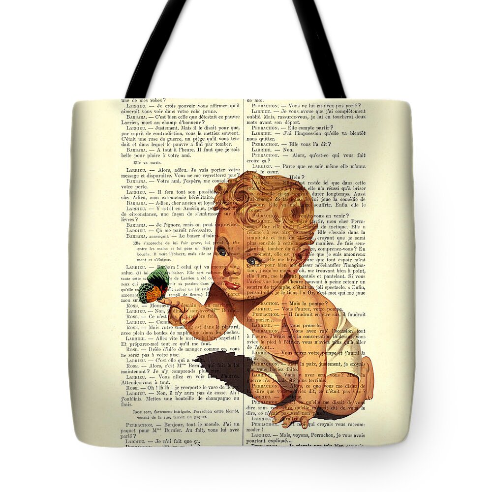 Baby Portrait Tote Bag featuring the digital art Baby Boy With Butterfly Nursery Art by Madame Memento
