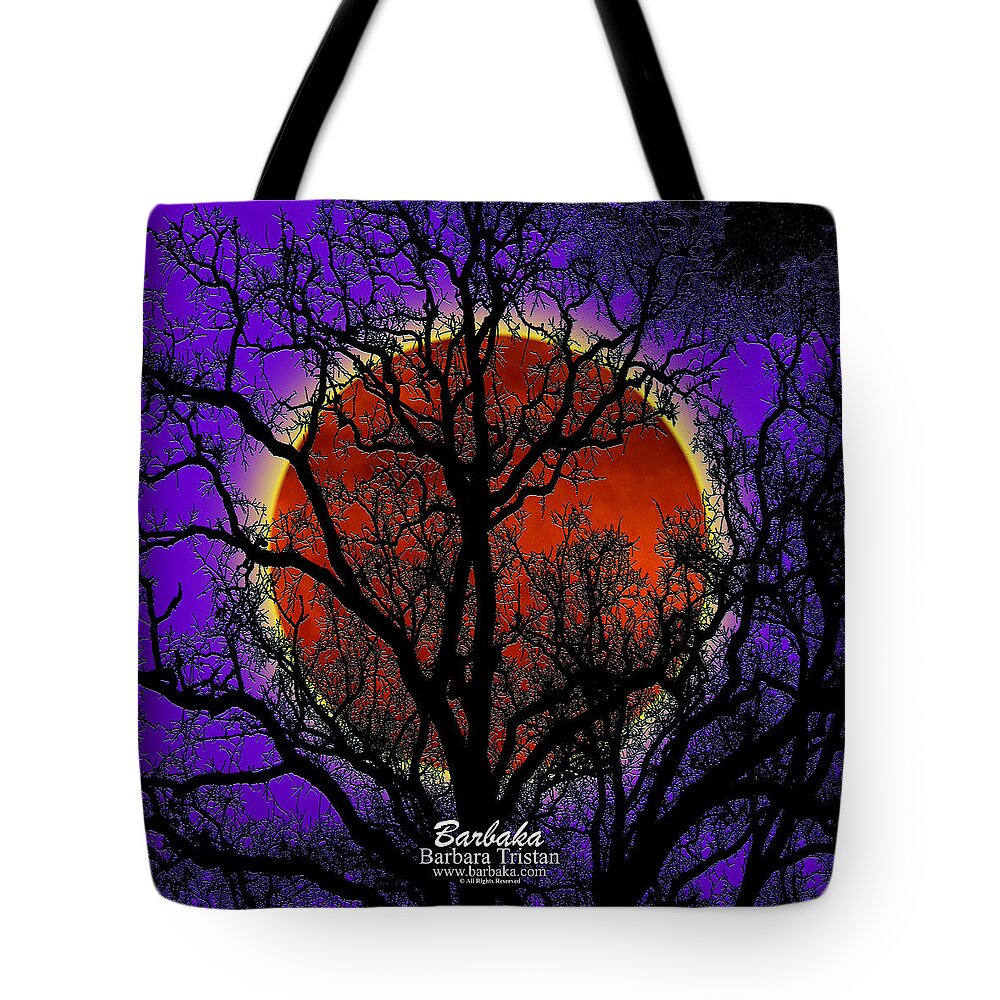 Moon Tote Bag featuring the photograph Blood Moon Trees by Barbara Tristan