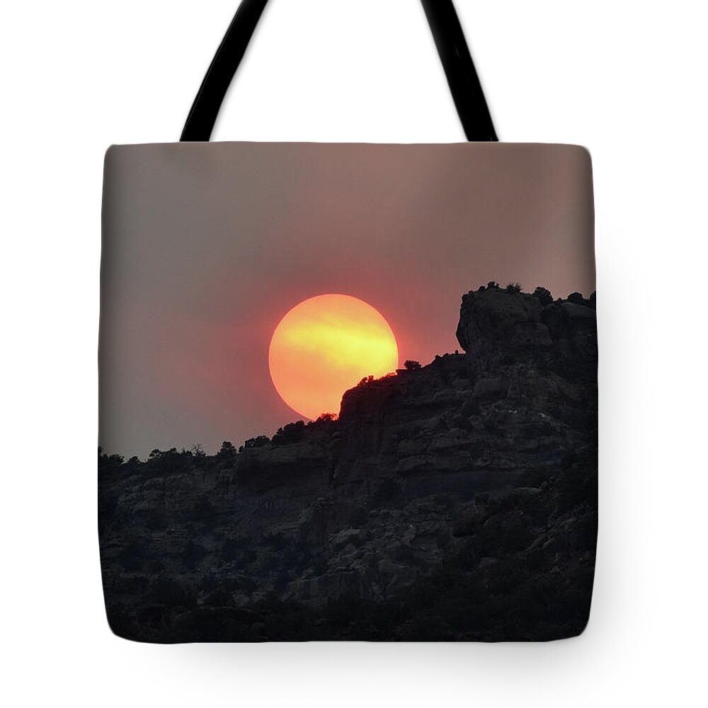 Sun Tote Bag featuring the photograph Blood Red Sun, Seen Through Wildfire Smoke by Ben Foster