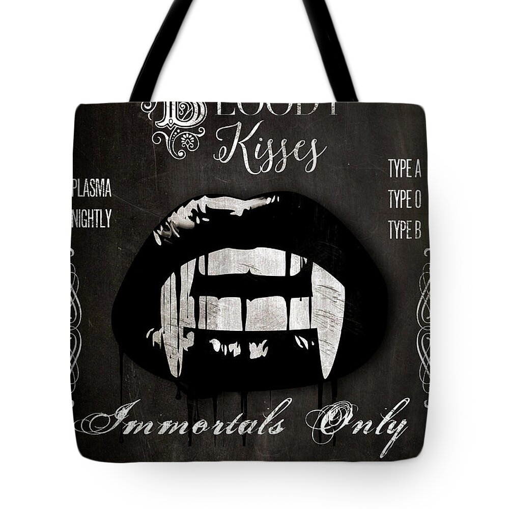 Vampire Tote Bag featuring the painting Bloody Kisses Vampire Sign by Mindy Sommers