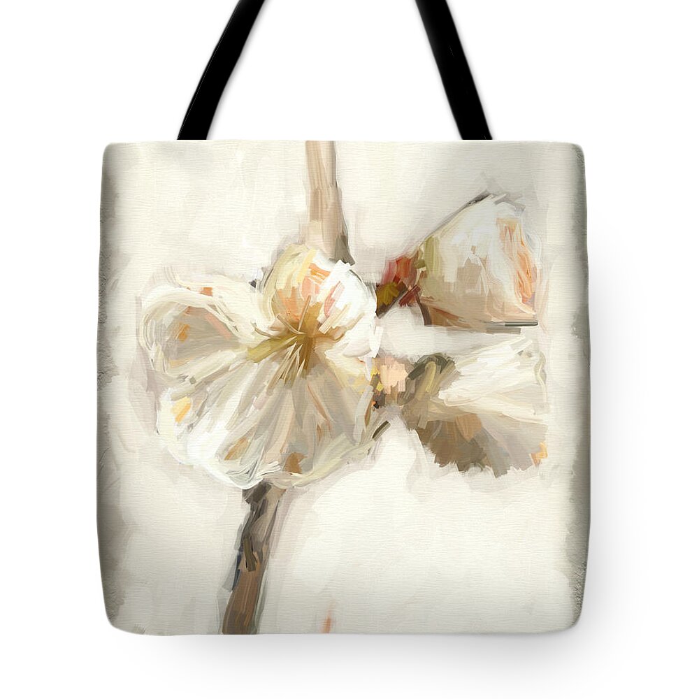 Cream Tote Bag featuring the painting Bloom Two by Carrie Joy Byrnes