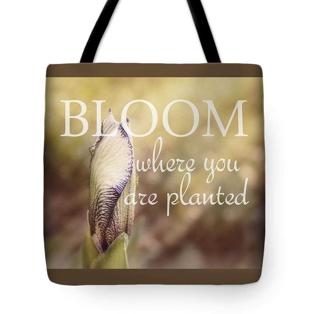 Quote Tote Bag featuring the photograph Bloom Where You Are Planted by Ann Powell