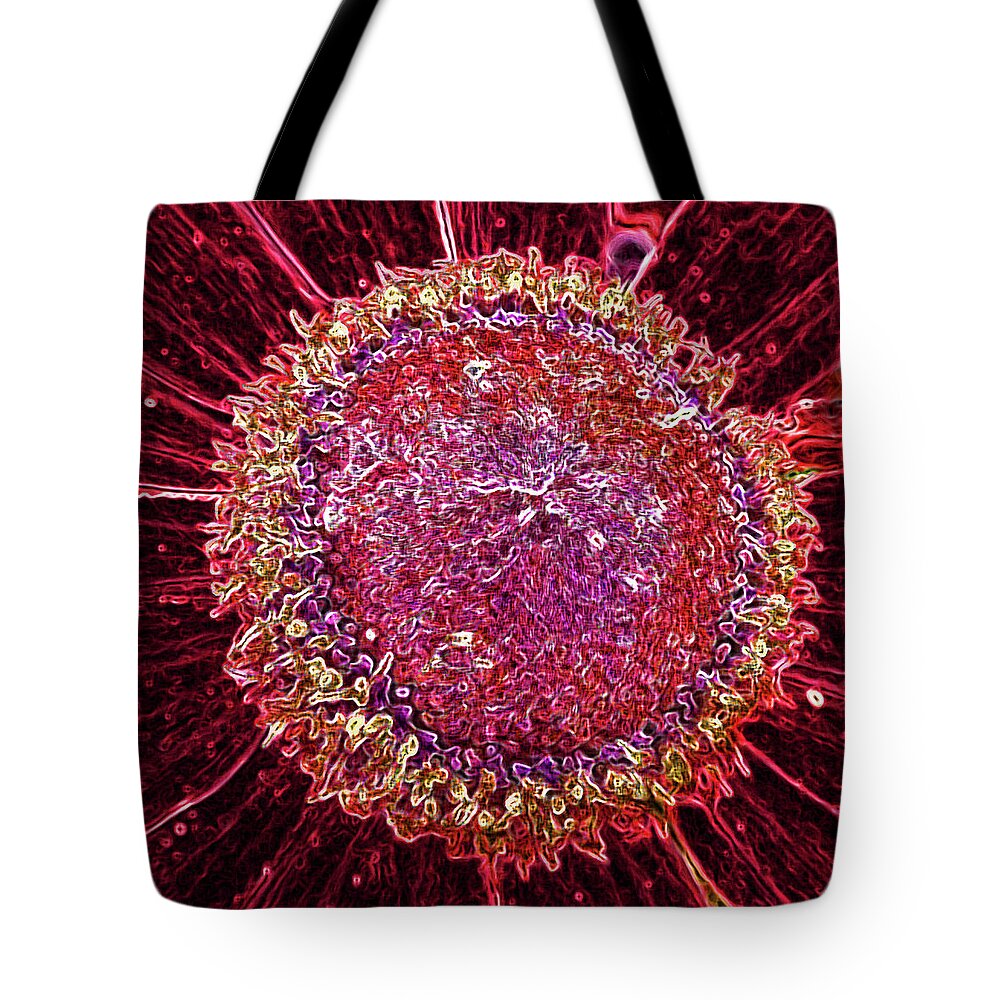 Abstract Tote Bag featuring the digital art Blooming Circle by Leslie Montgomery