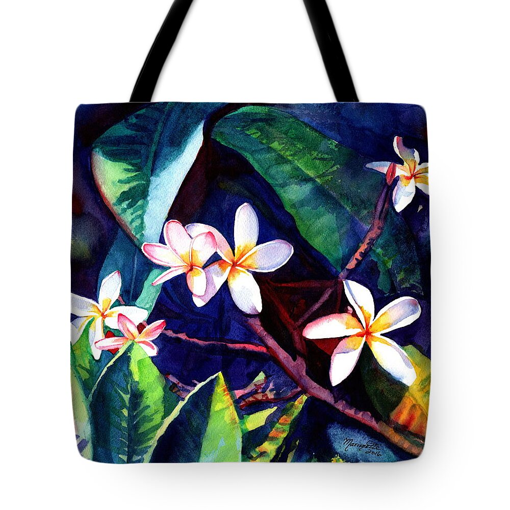 Plumeria Tote Bag featuring the painting Blooming Plumeria by Marionette Taboniar