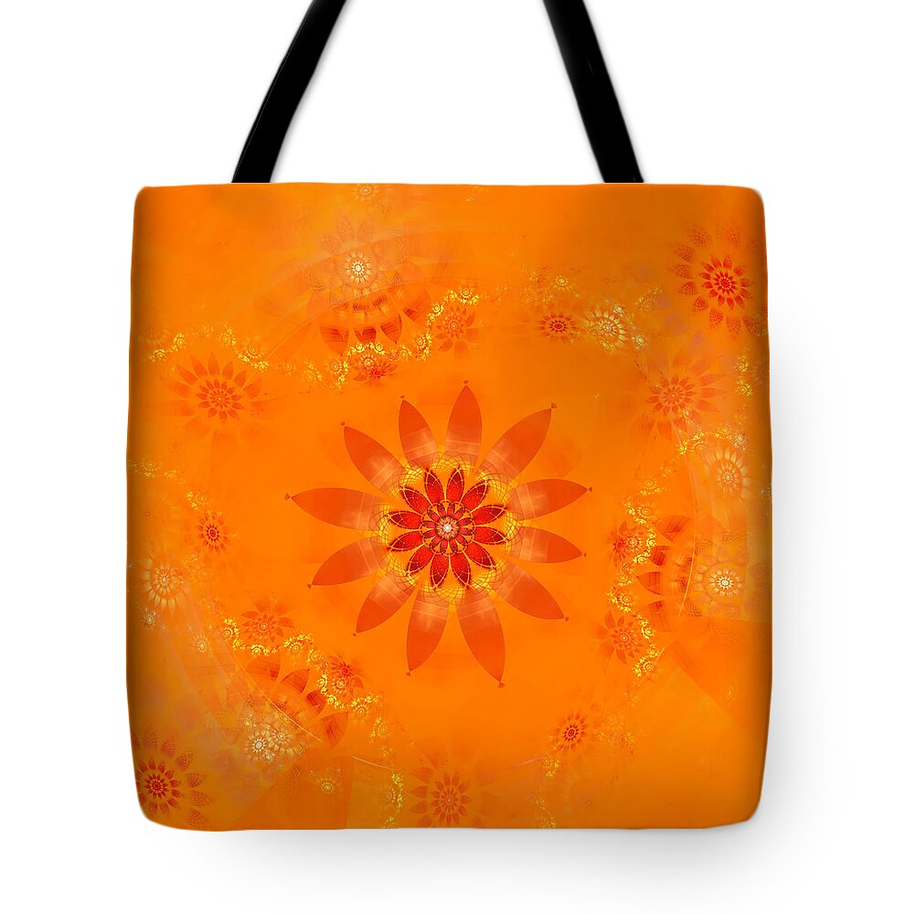 Fractal Tote Bag featuring the digital art Blossom in Orange by Richard Ortolano