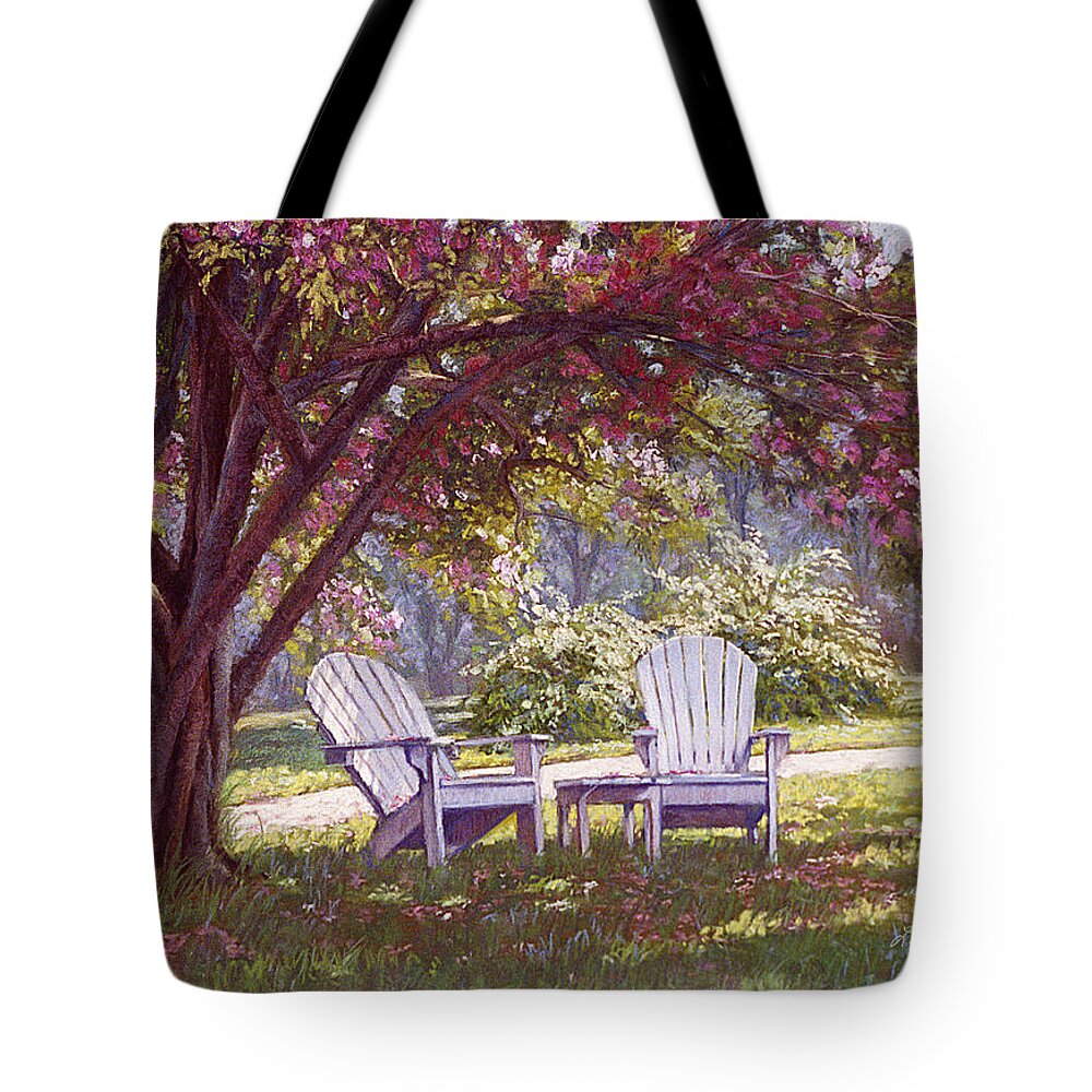 Williamsburg Va Tote Bag featuring the painting Blossom Shower by L Diane Johnson