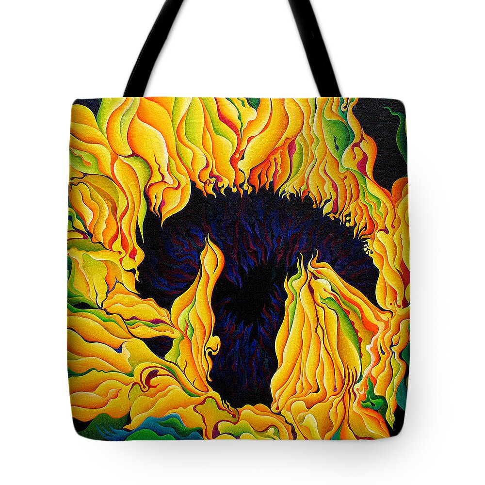 Yellow Tote Bag featuring the painting Blossomonious Yellow Trip by Amy Ferrari