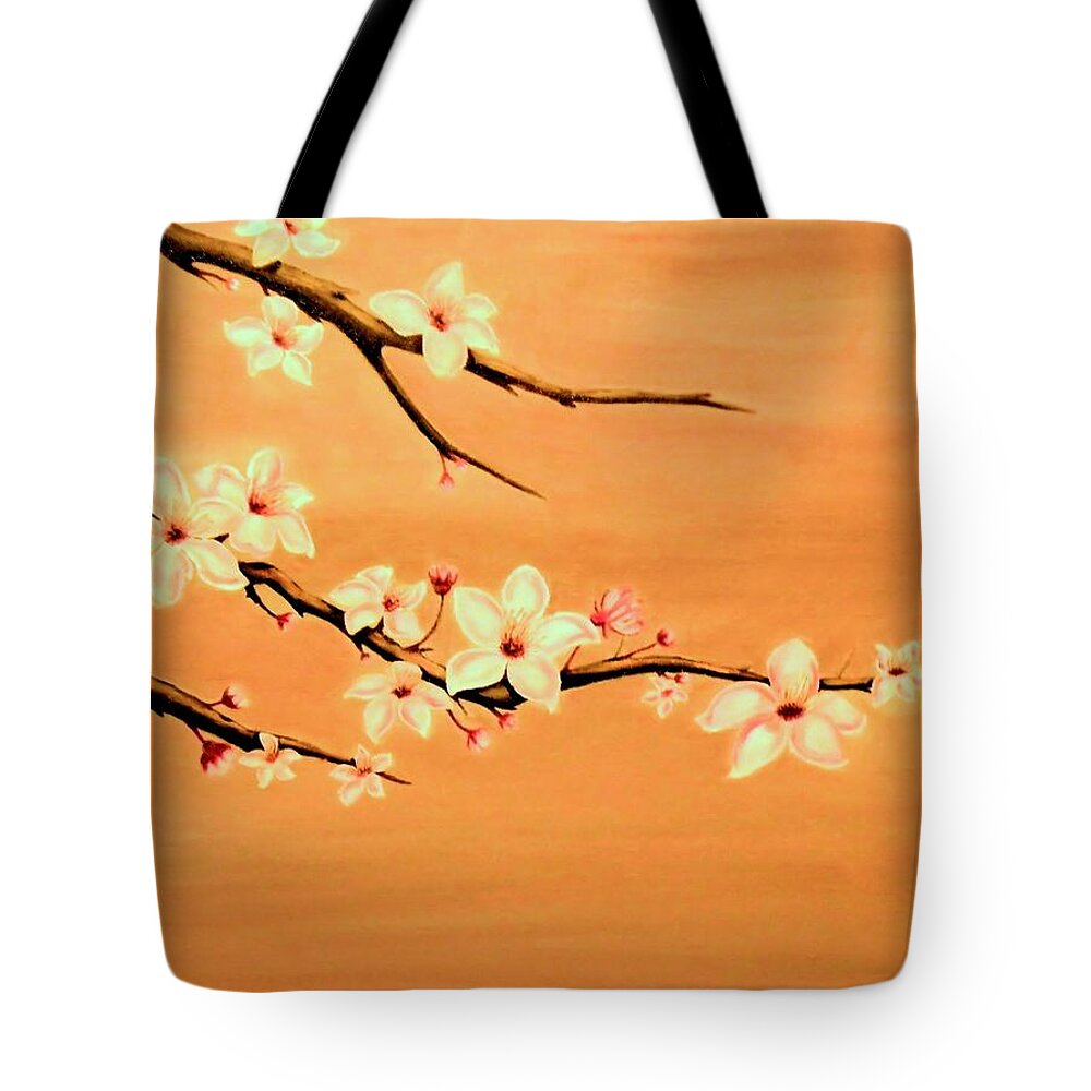 Cherry Blossoms Tote Bag featuring the painting Blossoms on a Branch by Victoria Rhodehouse