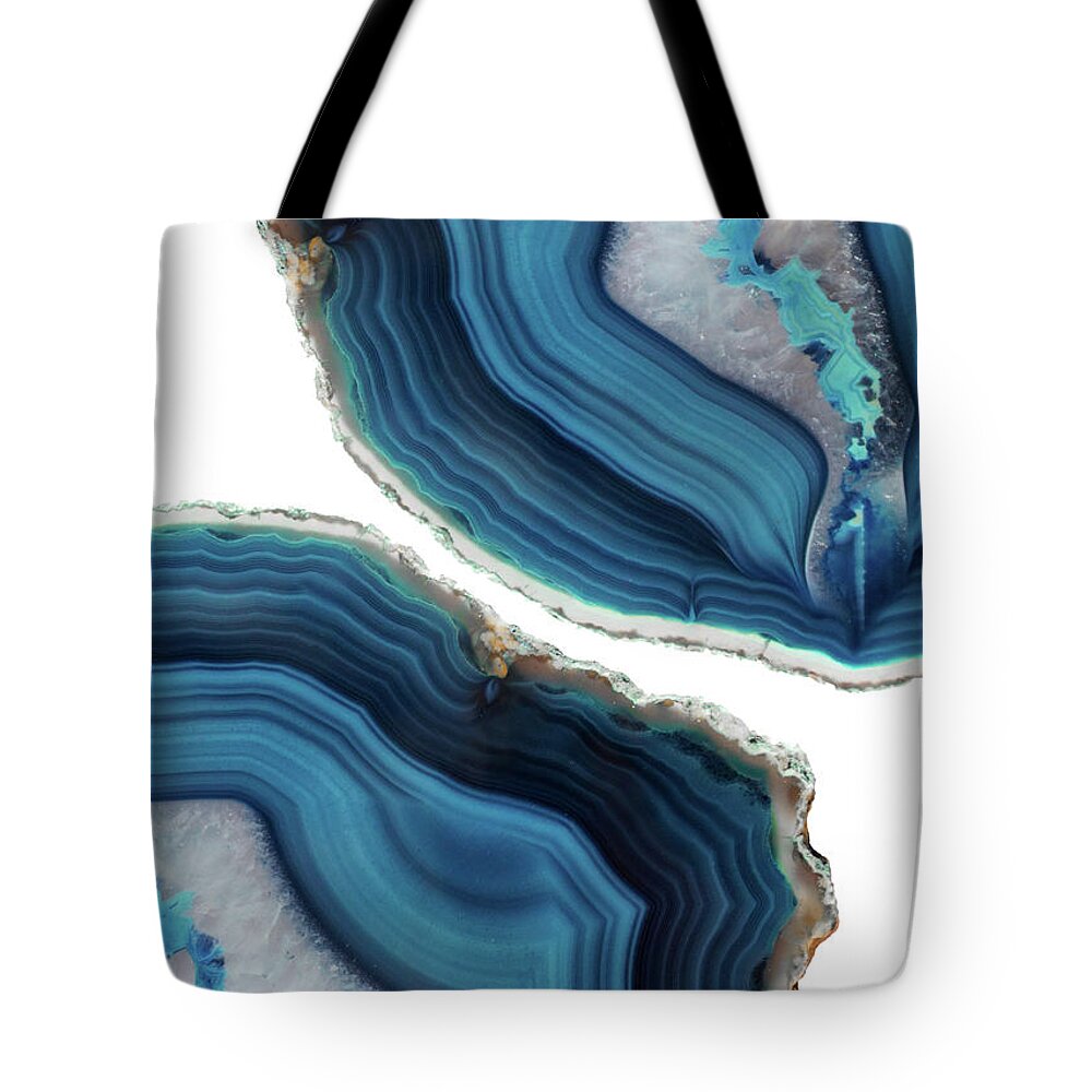 Blue Tote Bag featuring the mixed media Blue Agate by Emanuela Carratoni