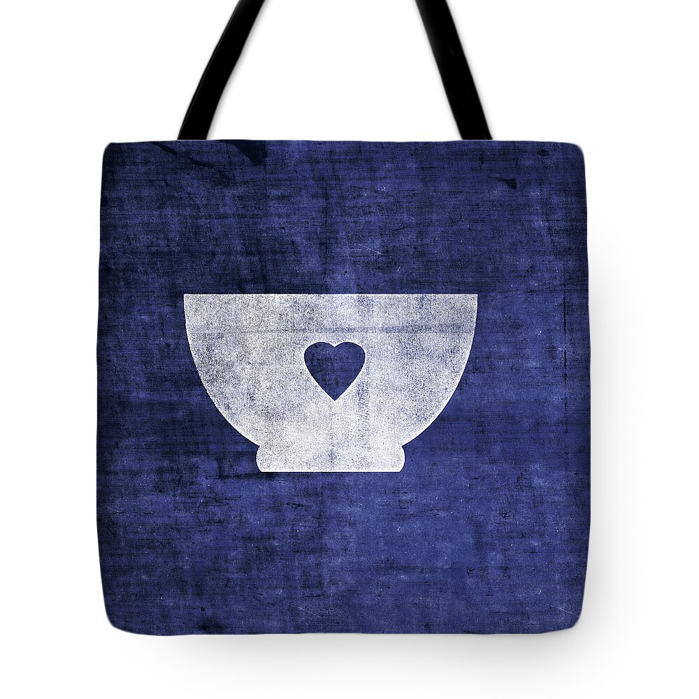 Bowl Tote Bag featuring the mixed media Blue and White Bowl- Art by Linda Woods by Linda Woods