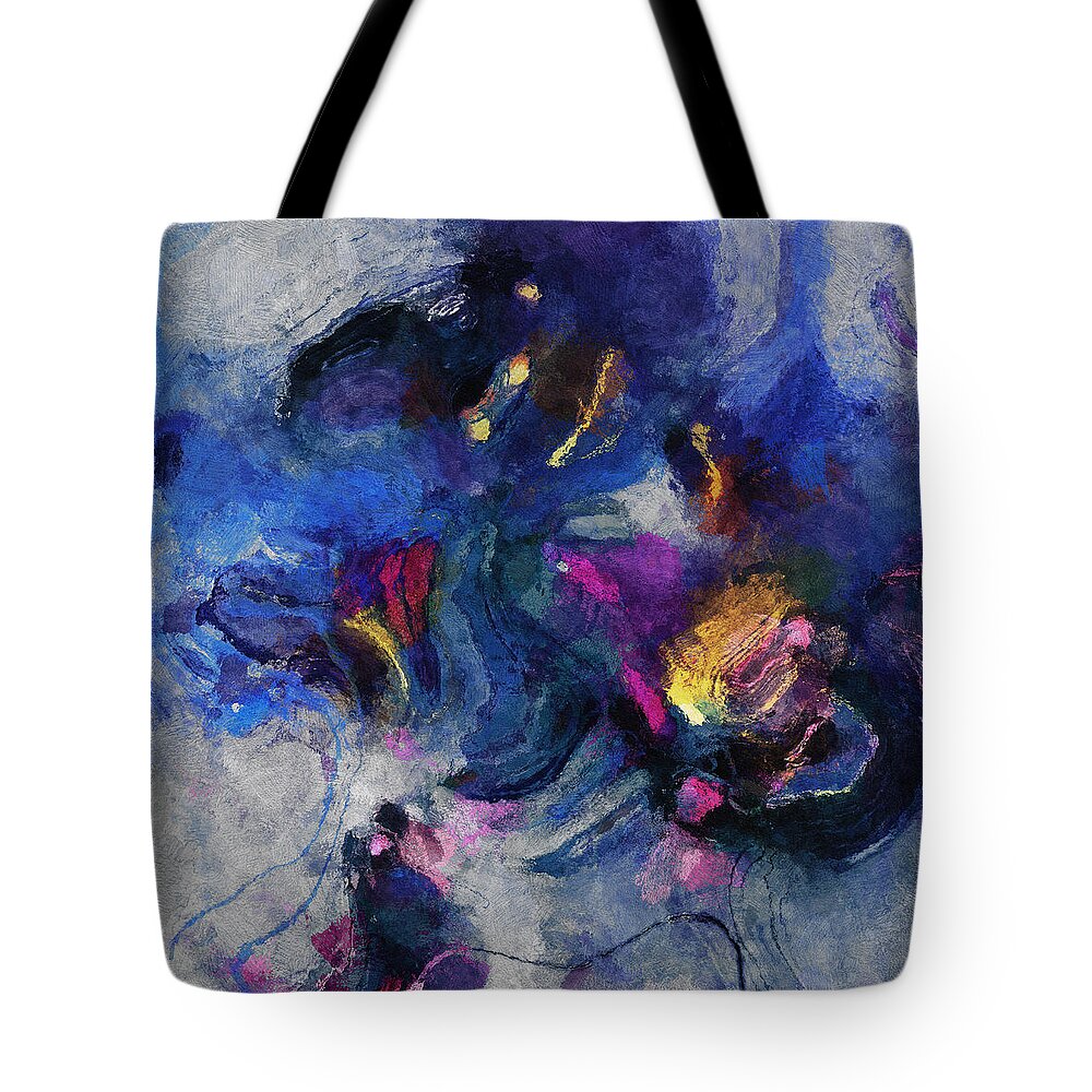 Abstract Tote Bag featuring the painting Blue and Yellow Minimalist / Abstract Painting by Inspirowl Design