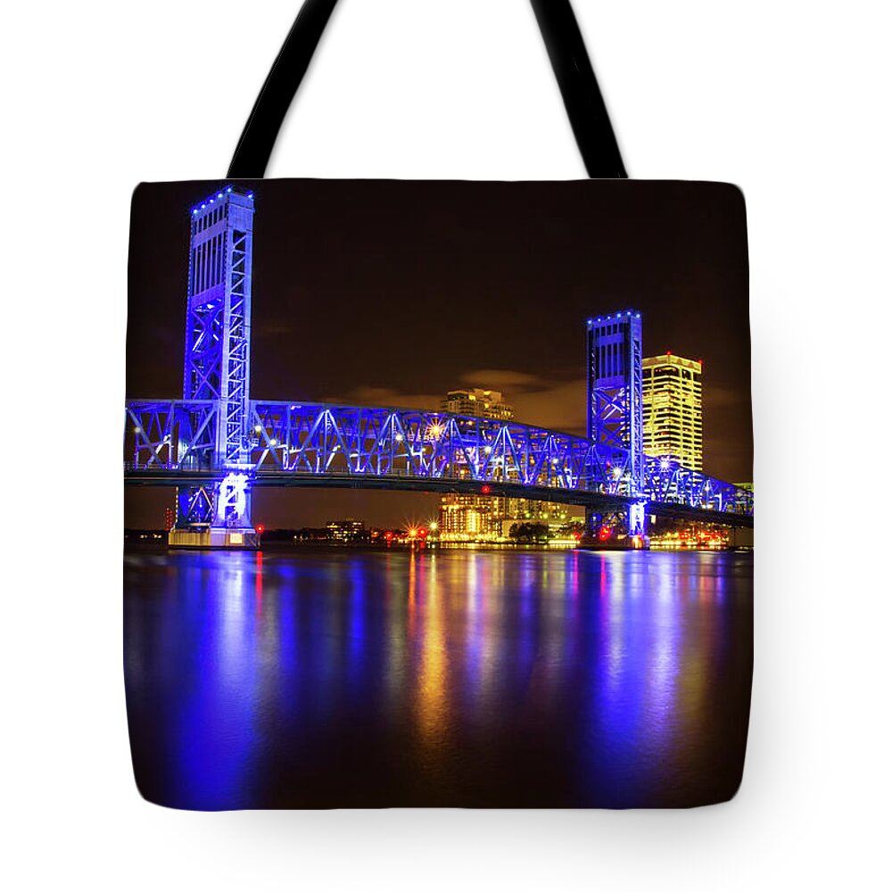 Night Tote Bag featuring the photograph Blue Bridge 3 by Arthur Dodd