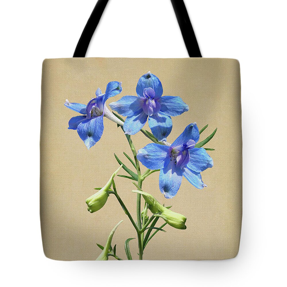 Flower Tote Bag featuring the digital art Blue Butterfly Delphinium by M Spadecaller