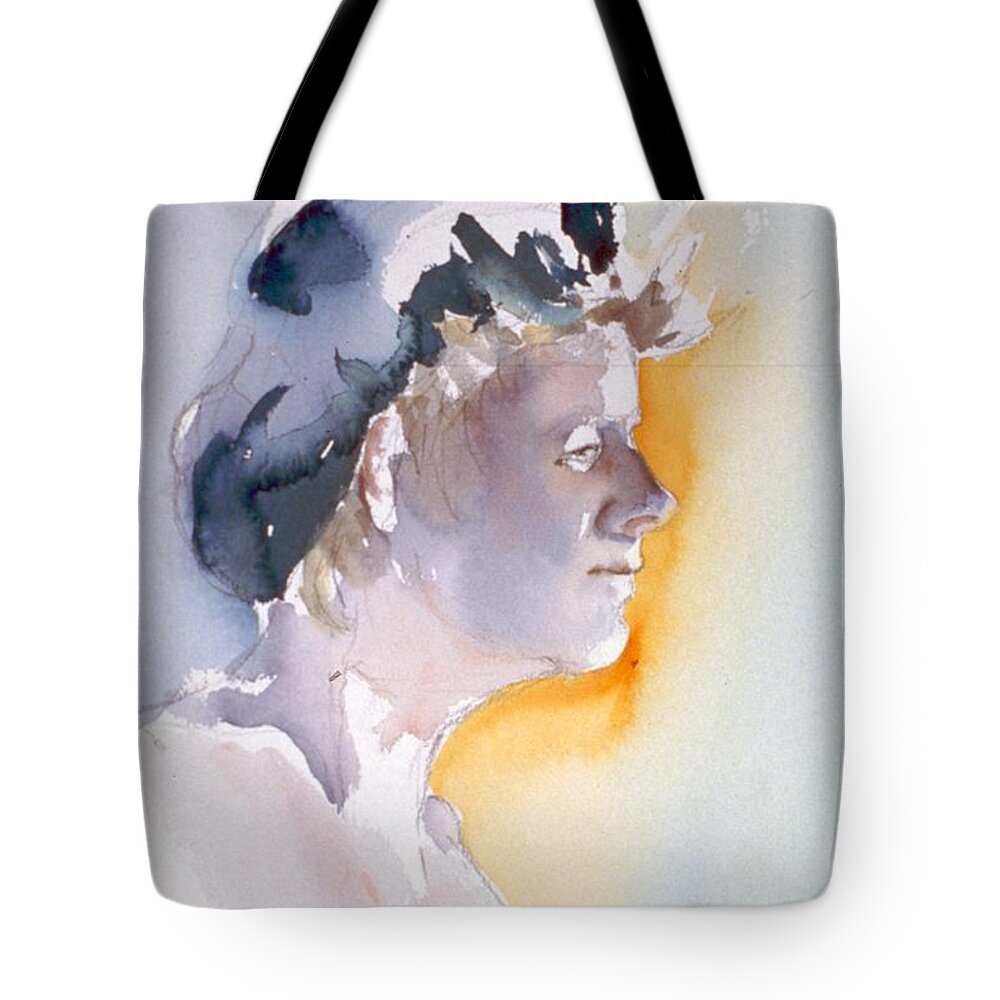 Headshot Tote Bag featuring the painting Blue cap by Barbara Pease