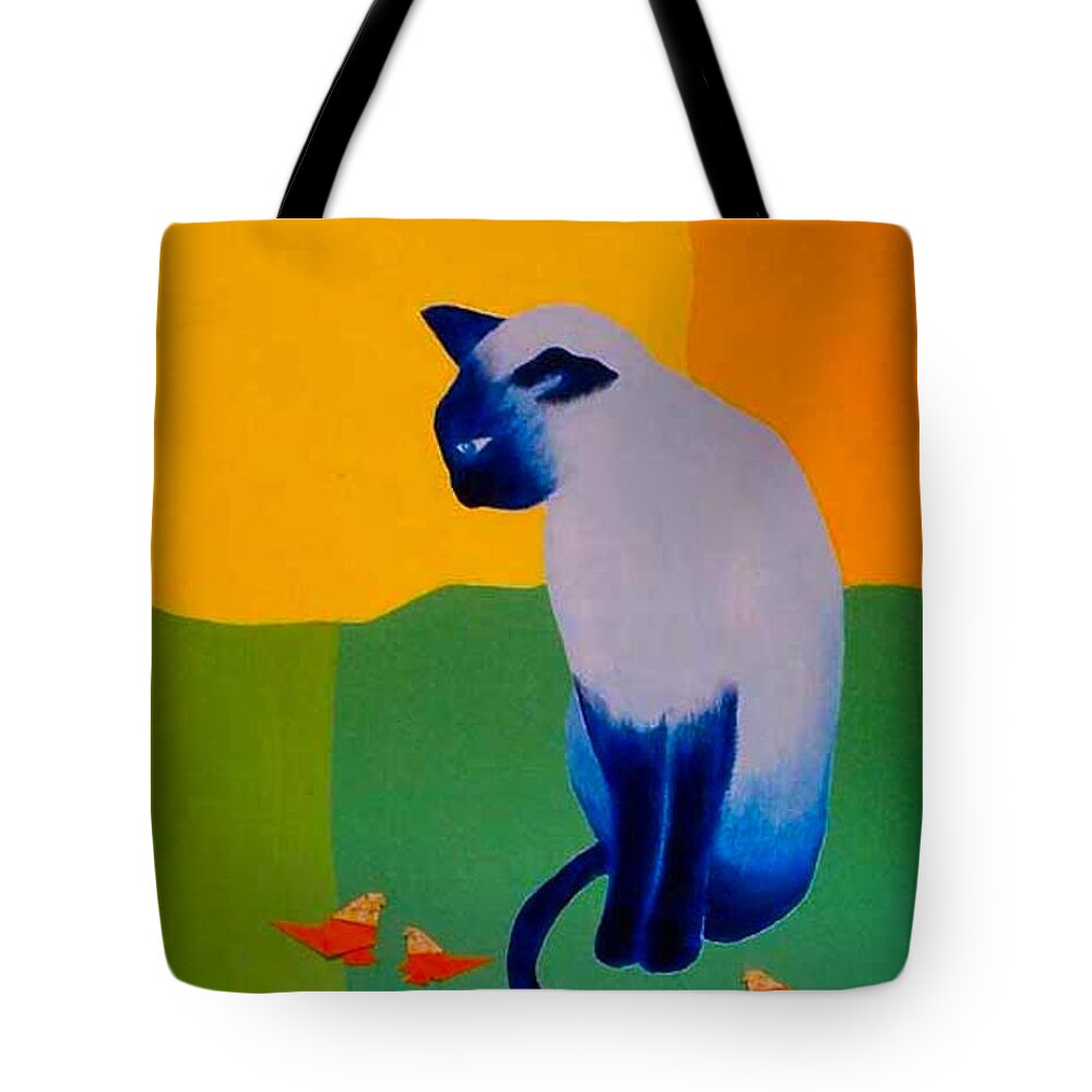 Painting Tote Bag featuring the painting Blue cat by Wonju Hulse