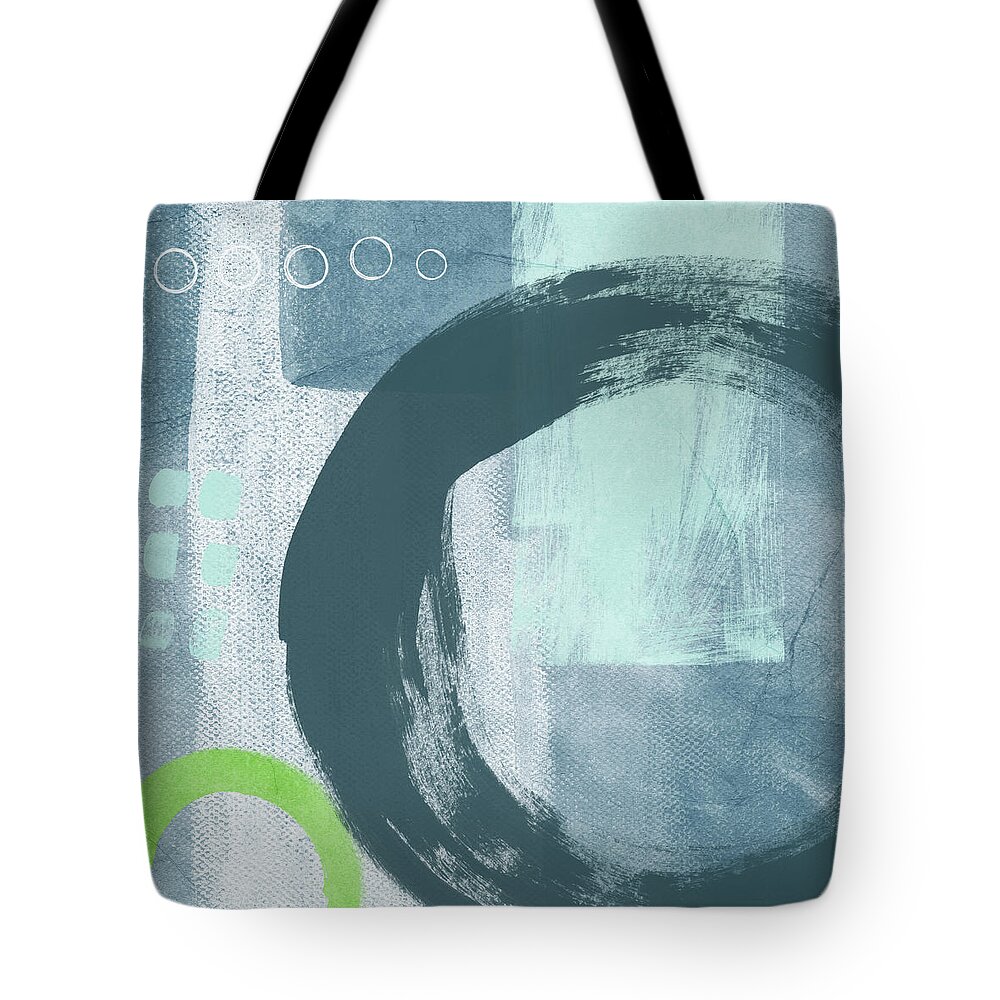 Abstract Tote Bag featuring the painting Blue Circles 2- Art by Linda Woods by Linda Woods