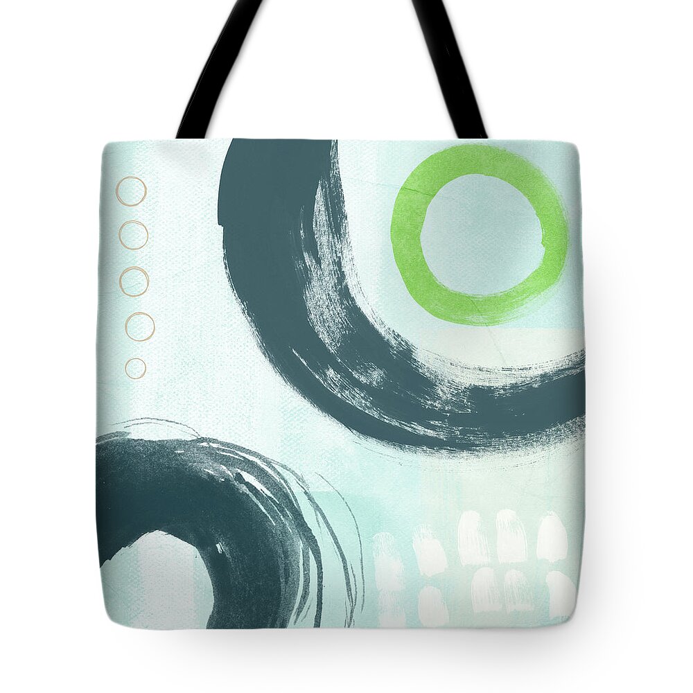 Abstract Tote Bag featuring the painting Blue Circles 3- Art by Linda Woods by Linda Woods