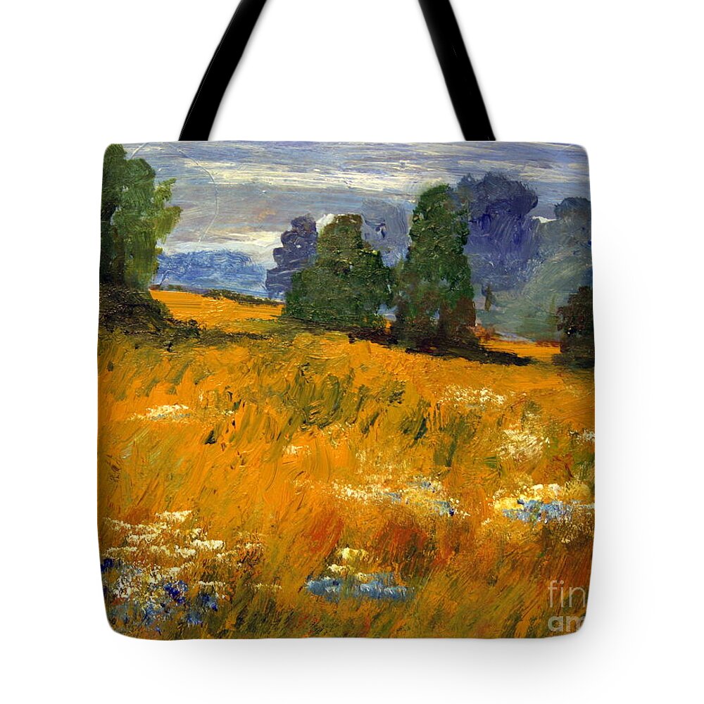 Paintings Tote Bag featuring the painting Blue Cornflowers on the Meadow by Julie Lueders 