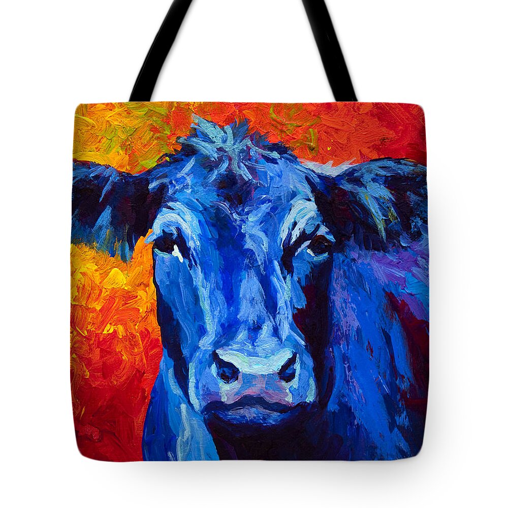 Marion Rose Tote Bag featuring the painting Blue Cow II by Marion Rose
