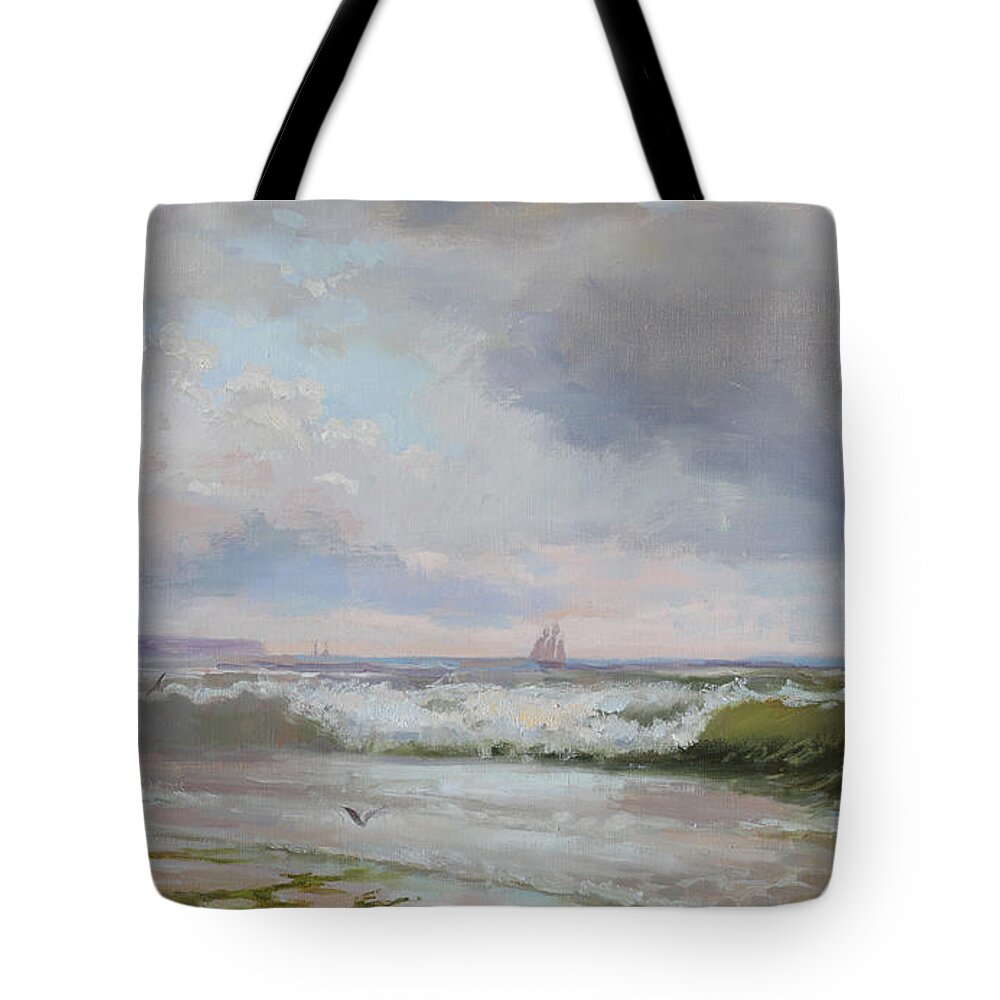 Russian Artists New Wave Tote Bag featuring the painting Blue Day at the Sea Shore by Ilya Kondrashov