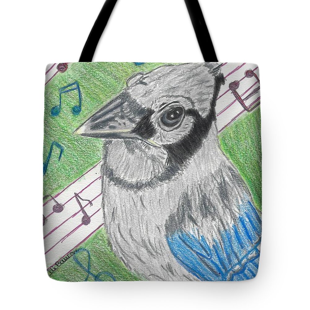 Blue Jay Tote Bag featuring the drawing Blue Diva by Ali Baucom
