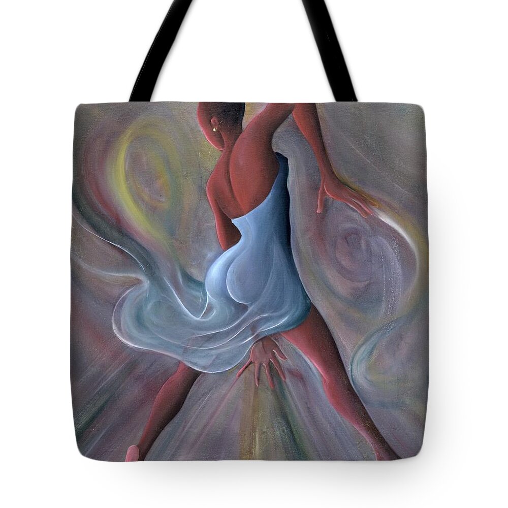 Female Tote Bag featuring the painting Blue Dress by Ikahl Beckford