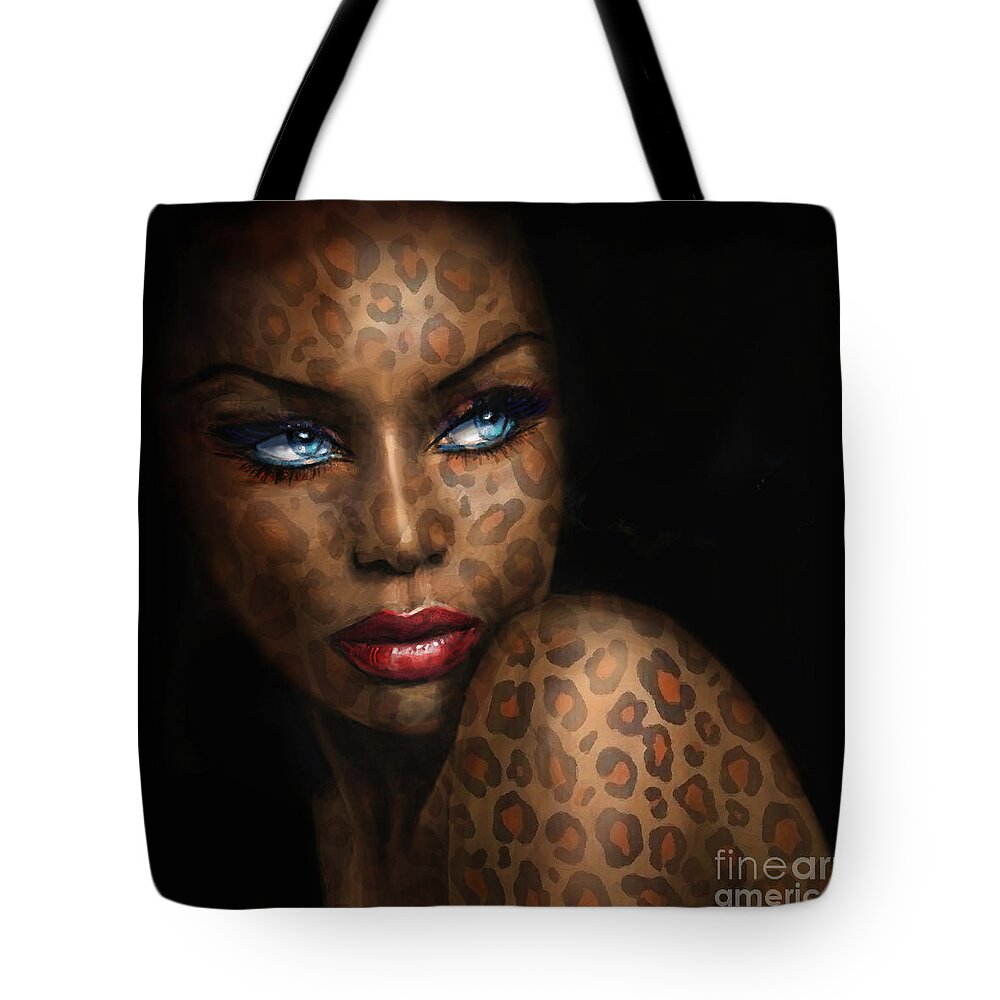 Portrait Tote Bag featuring the painting Blue Eyes Wild 3 by Angie Braun
